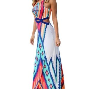 Grevercute Blue and Orange One Shoulder Sundress Resort Wear